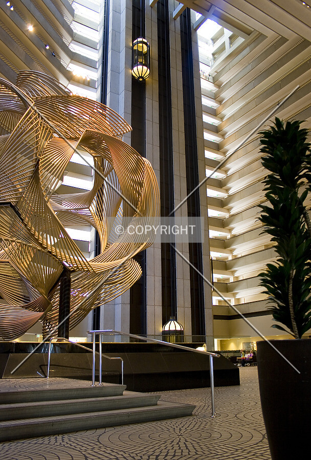 Hotel atrium with the glass elevators