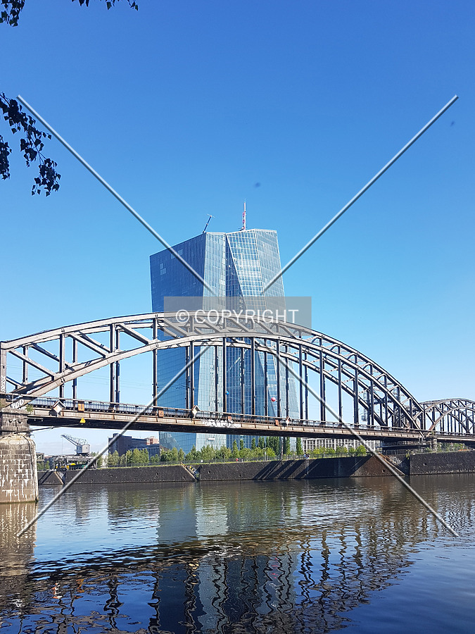 The ECB tower behind a nearby bridge