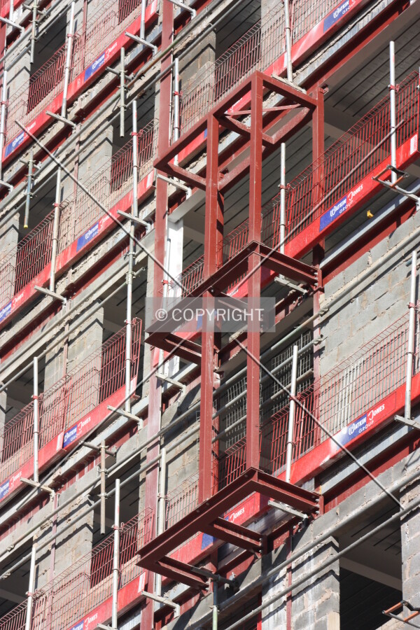 Looking up at a balcony frame