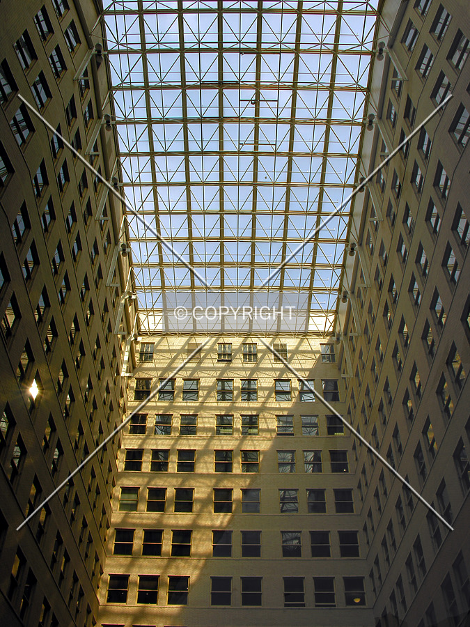 The interior of the building looking up gives the feeling that you are still outside