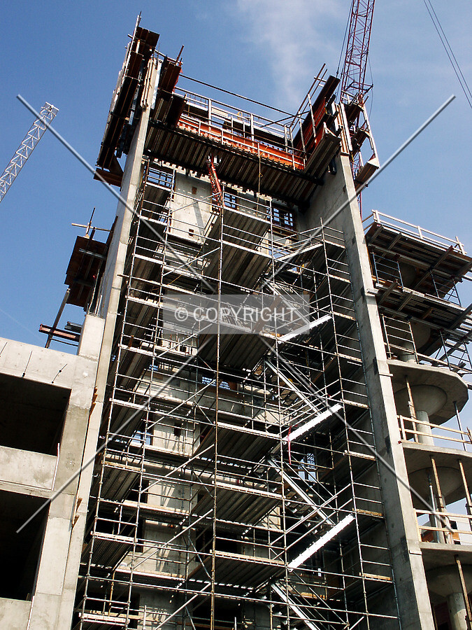 Looking up the west side of the garage's stairway core