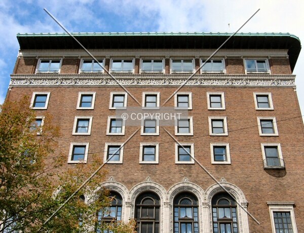 Looking up the Meridian Street facade