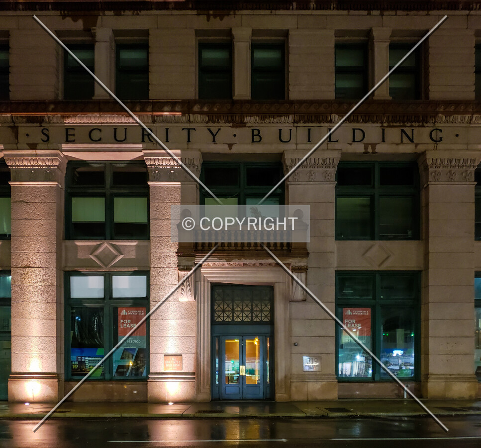 East entrance at night; December 15, 2018