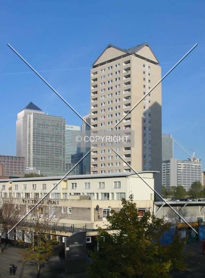 From the south west with Canary Wharf as a backdrop