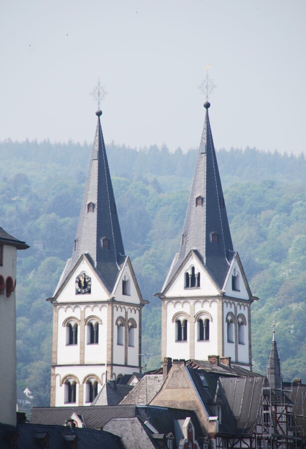 Twin spires rising above the rooftops