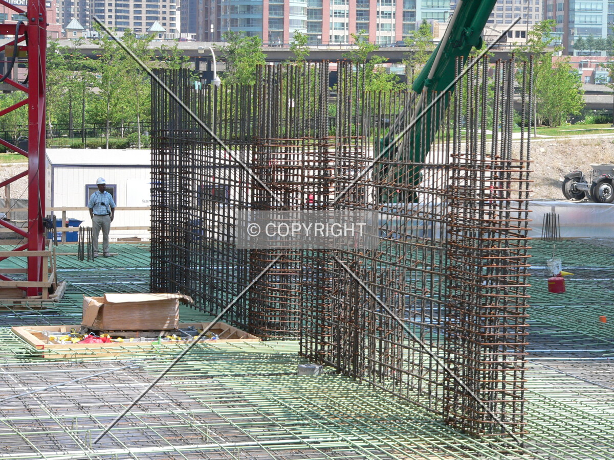 Steel rebar that will become part of a wall