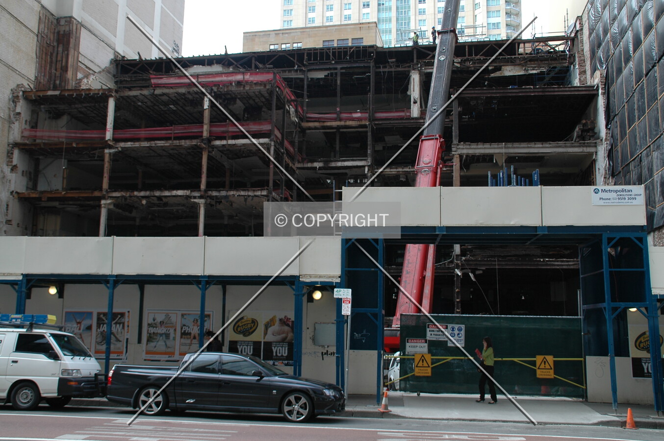 York Street elevation showing the building being demolished