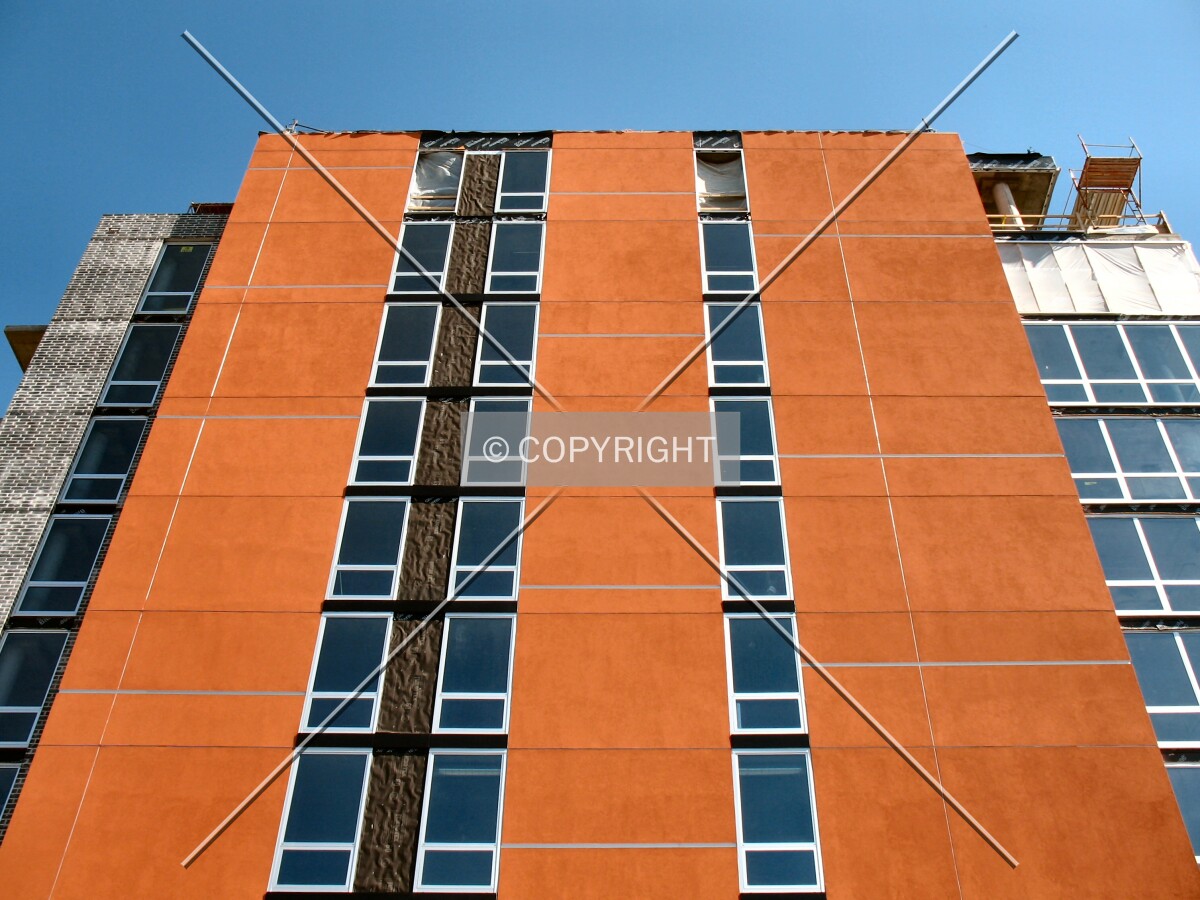 Looking up the front facade