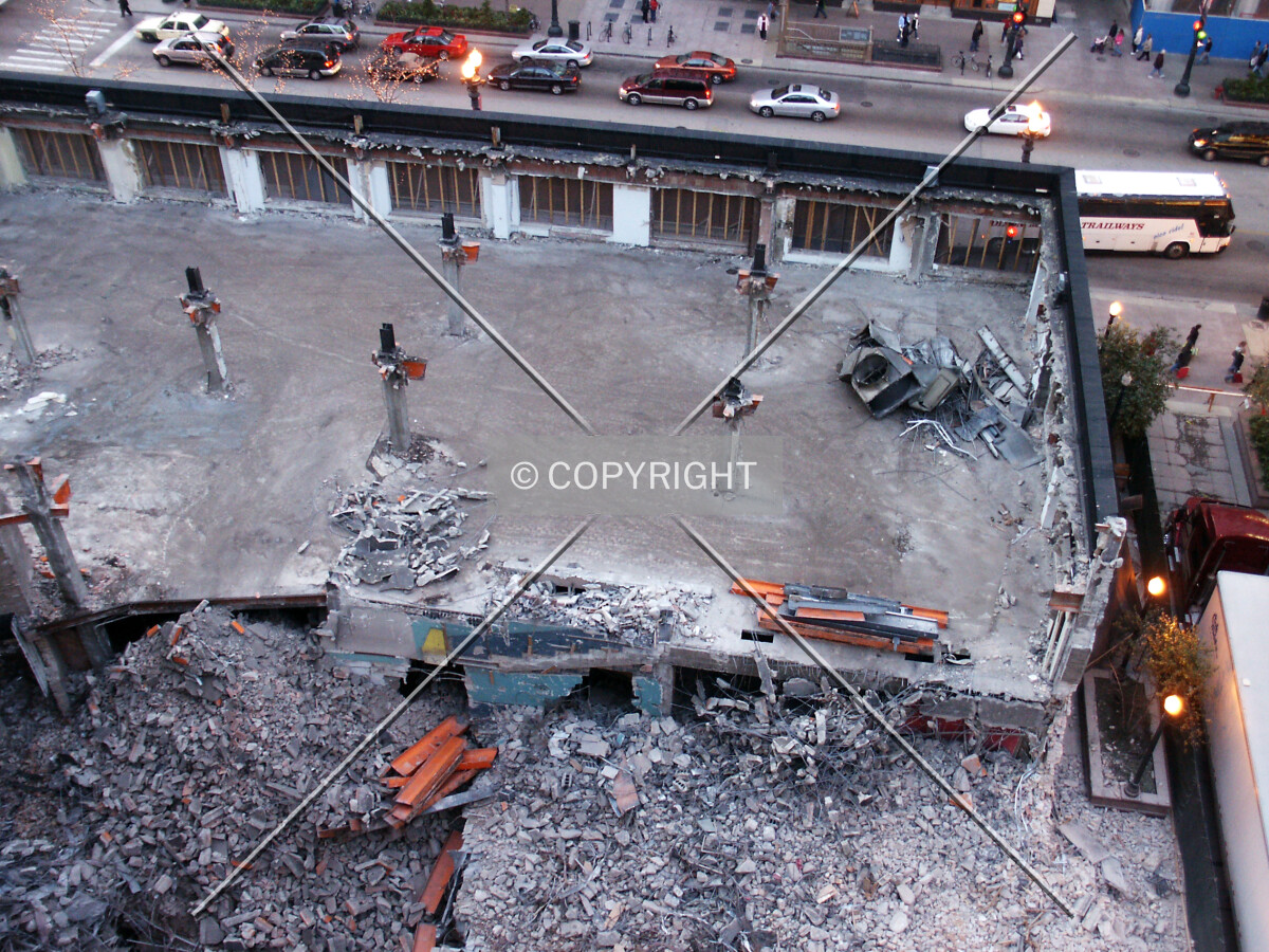 Northwest quadrant of the demolition site seen from above
