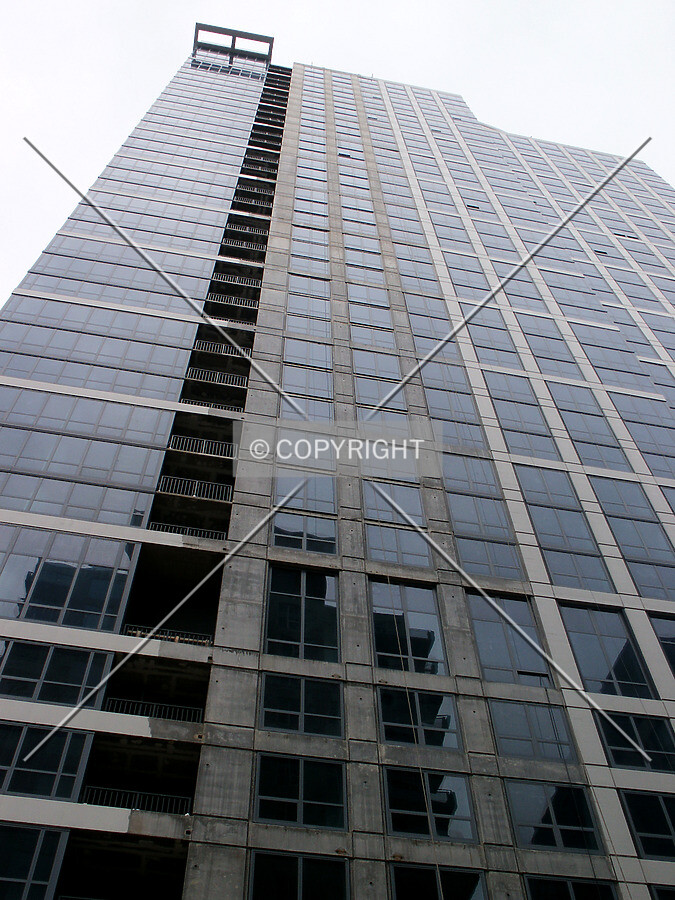 Looking up the unpainted strip where the hoist used to be