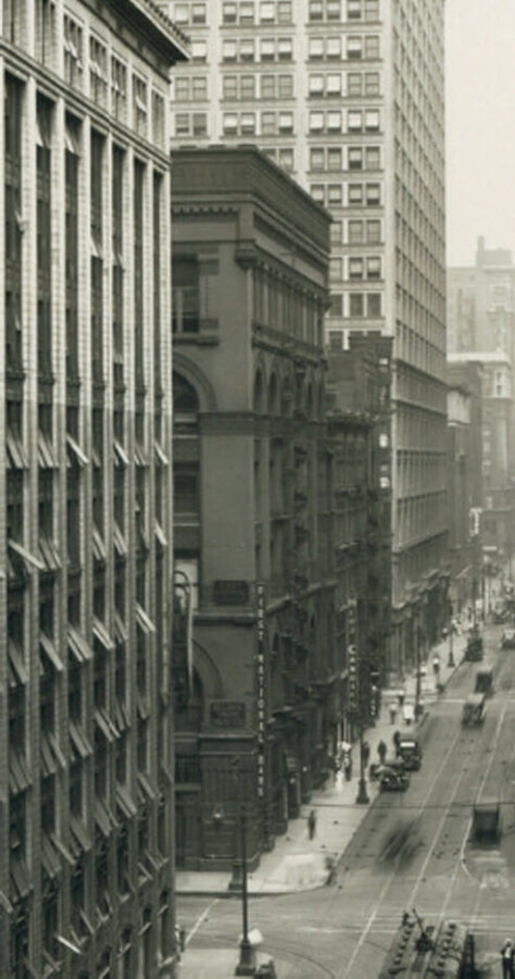 Vintage view of the First National Bank Building from the northeast