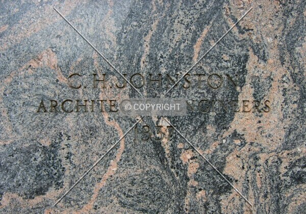 Marble cornerstone along St. Peter Street