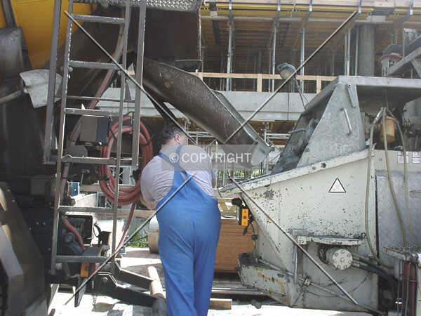 Concrete is brought to the site