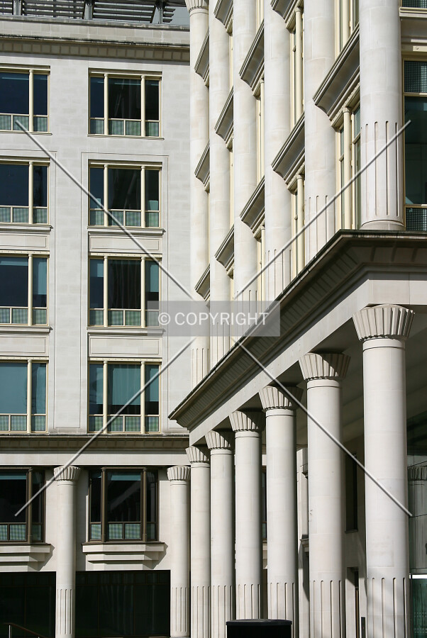 Oblique view across and above the entrance from Basinghall Street