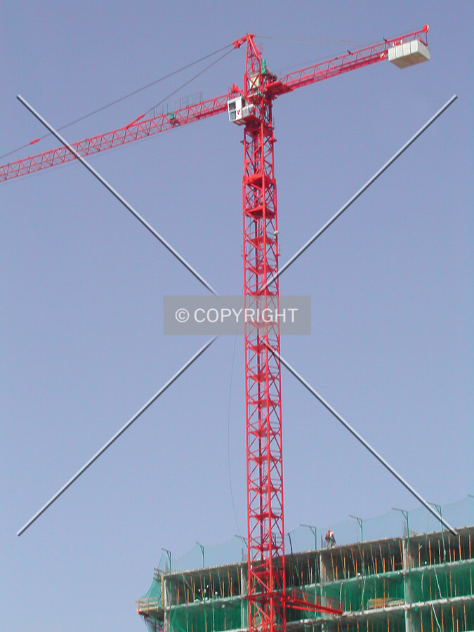 Close view of the crane tower after the addition of new sections