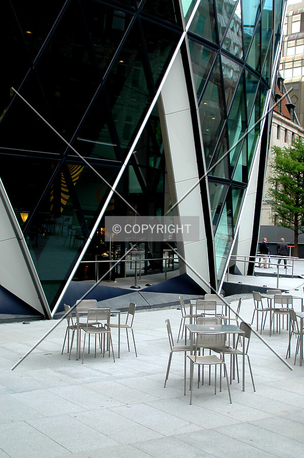 Outdoor seating at the base