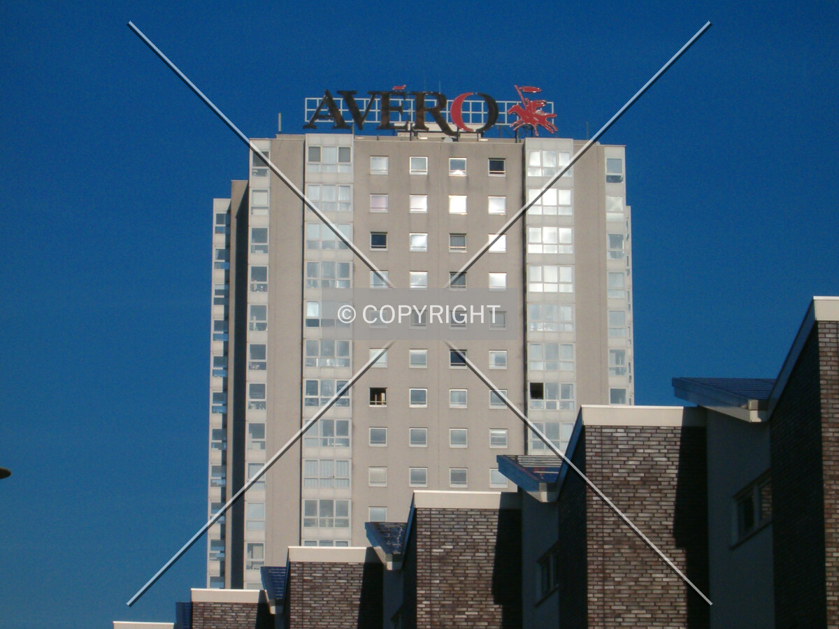 Top of the building as seen from the southwest