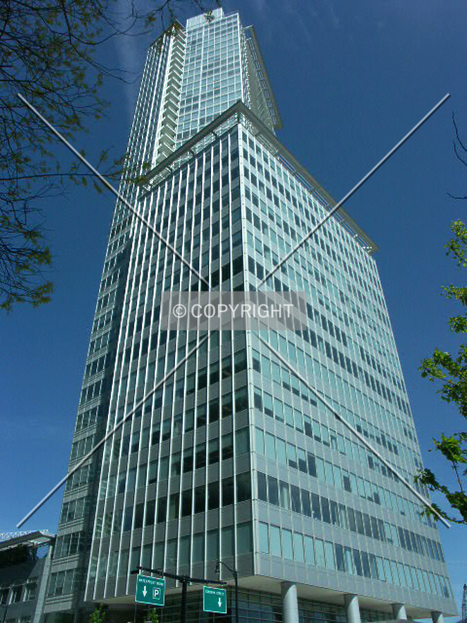 Southeast view across Cordova Street of the office portion