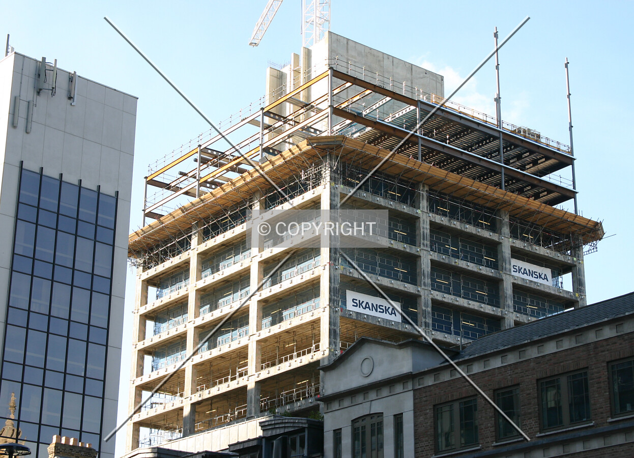 View northwest of the core extension and additional steelwork from Bishopsgate