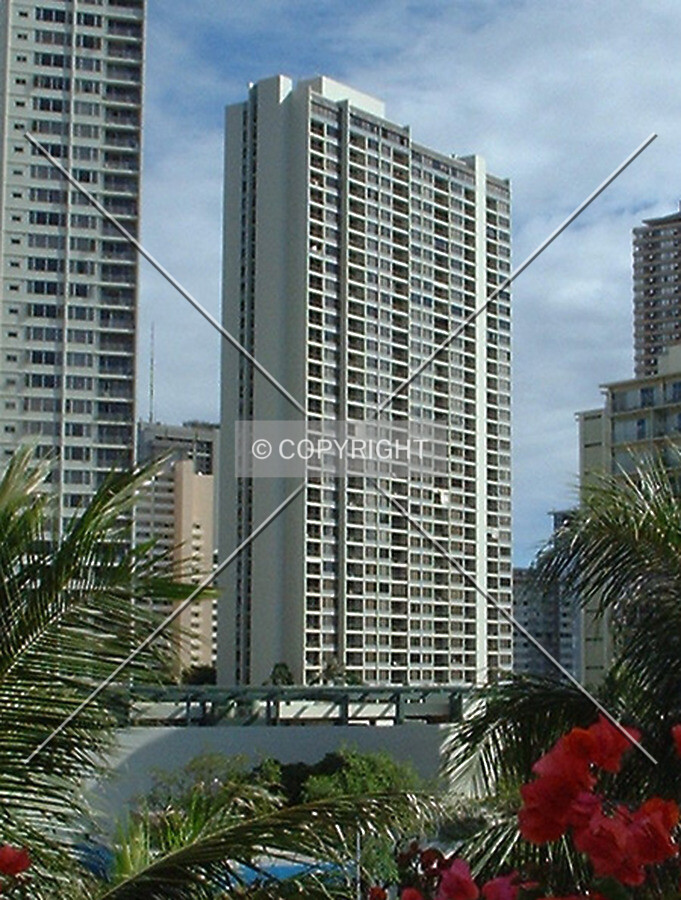 View to the south across the Ala Wai Canal from the Hawaii Convention Center