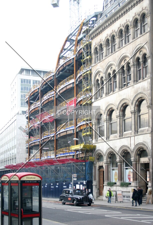 View west of the steel frame from Cannon Street