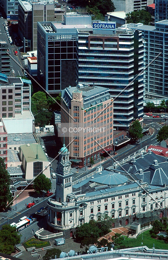 View from the Sky Tower, beside Sofrana House and Auckland Town Hall