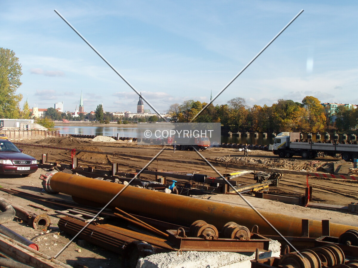 West side view of construction site