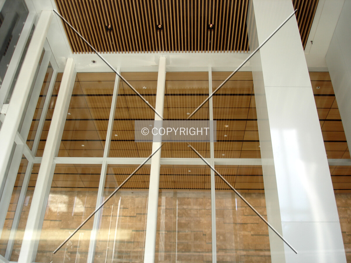 Lobby walls and ceiling along 6th Avenue