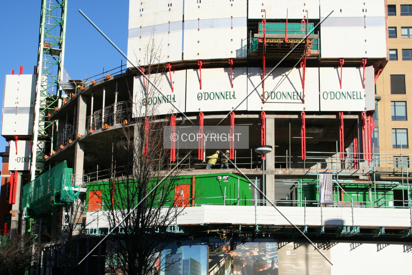 Looking up at the construction progress