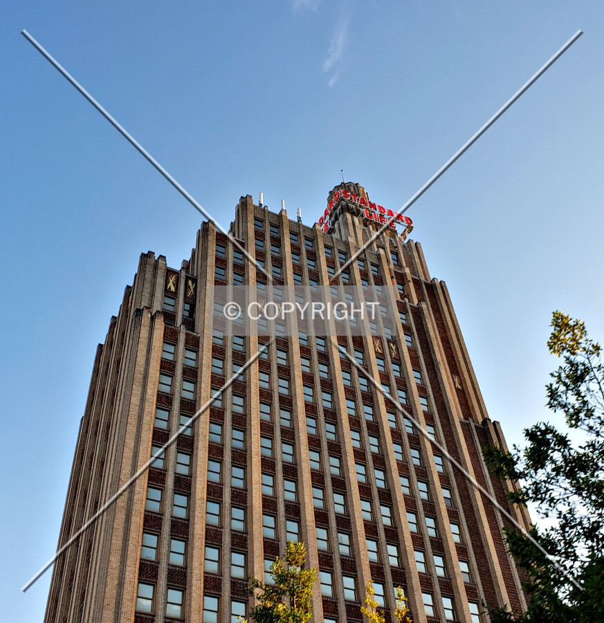 Looking up the north facade; August 31, 2019