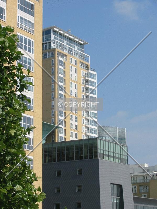 Berkeley Tower seen with other buildings at Canary Riverside