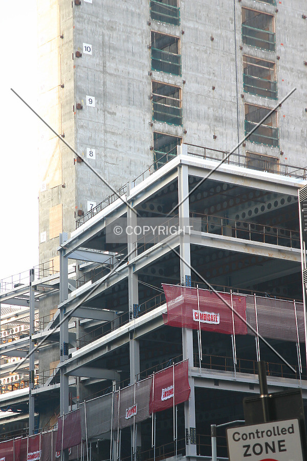 View from Moorfields of steelwork climbing the core
