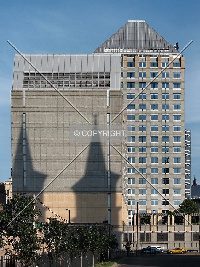 View to the southeast from West Exchange Street, in the shadow of the Church of the Assumption