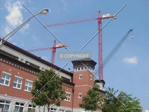 Construction cranes on site - view from the southwest