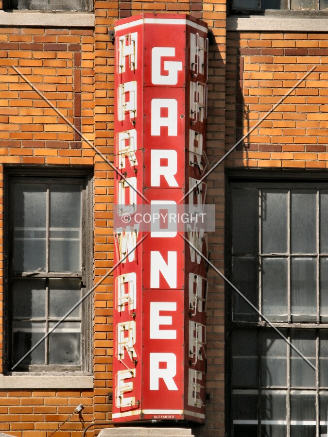 Detail of vertical neon signage