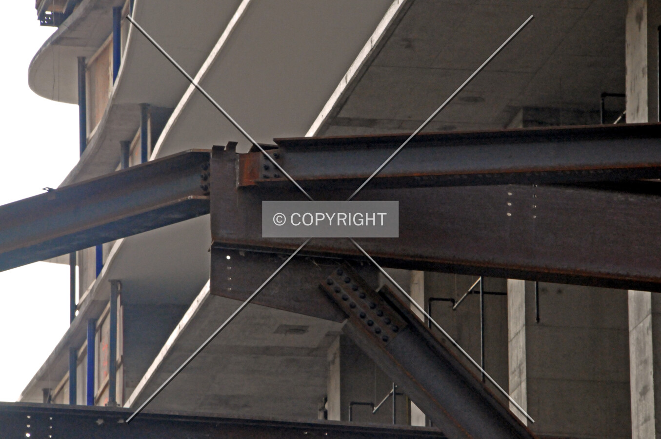 Connections of steel framing for the canopy above the entrance area