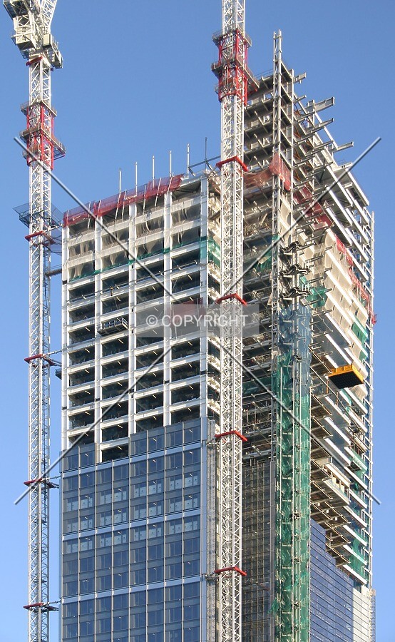 Steel frame erection and façade installation to the west and south sides from Wormwood Street