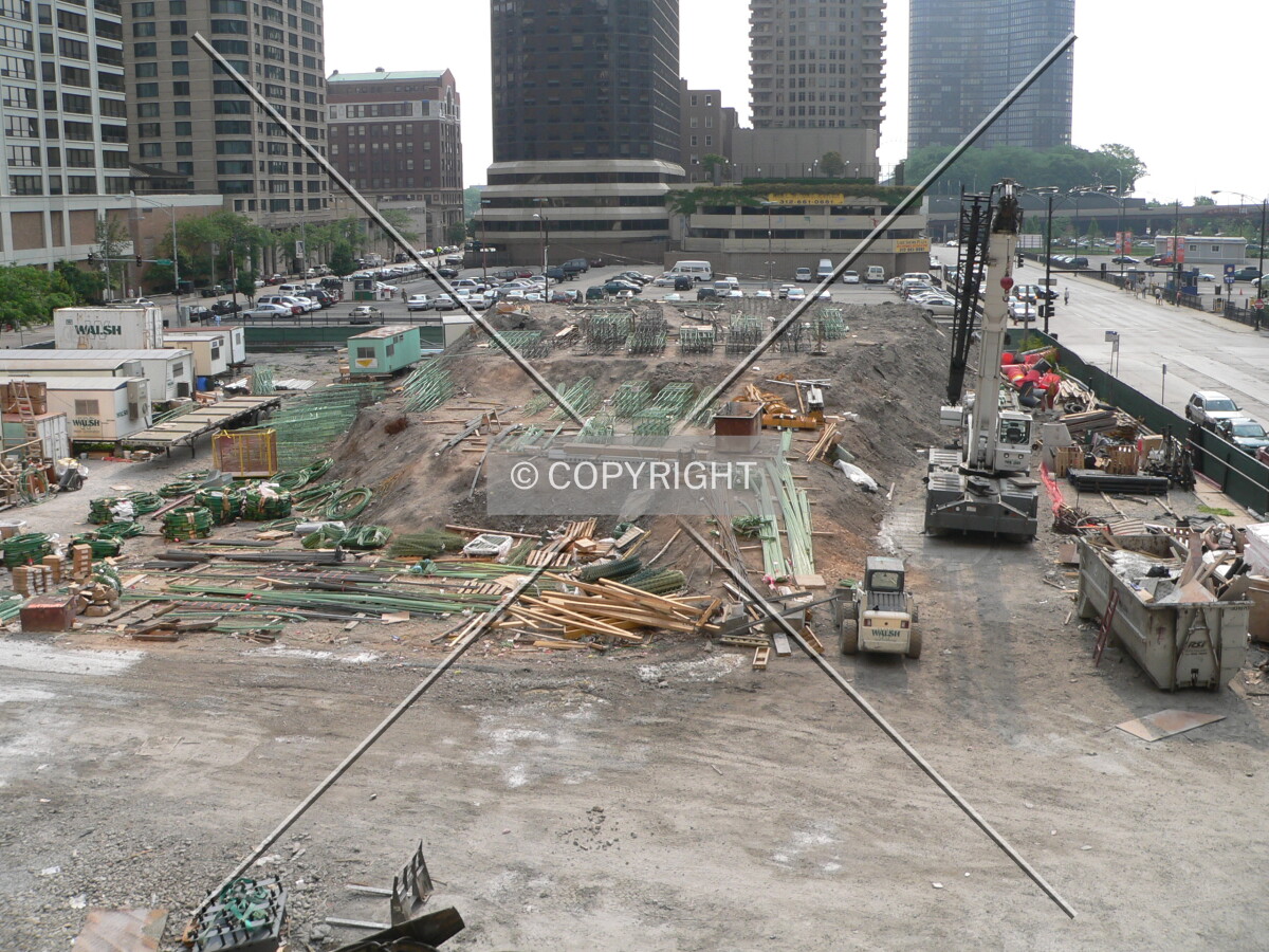 View to the east with construction material and equipment visible