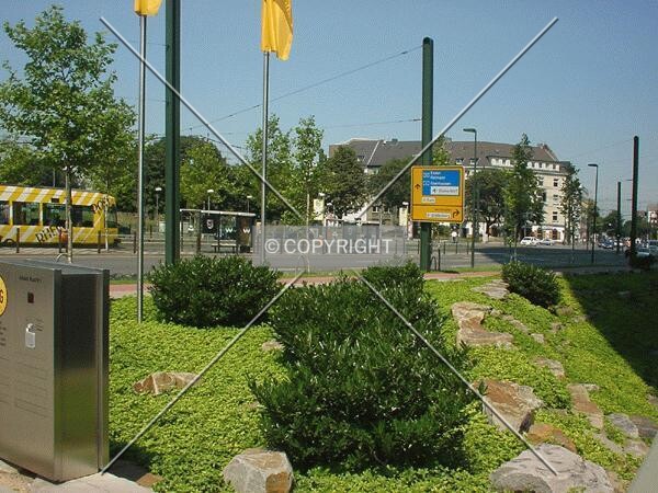 The street Münsterstraße in front of the building; as seen from nearby carpark exit