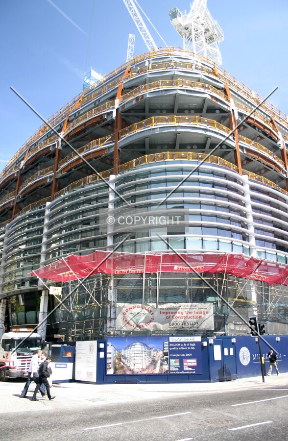 The southwest corner viewed from the junction of Walbrook, Dowgate Hill and Cannon Street