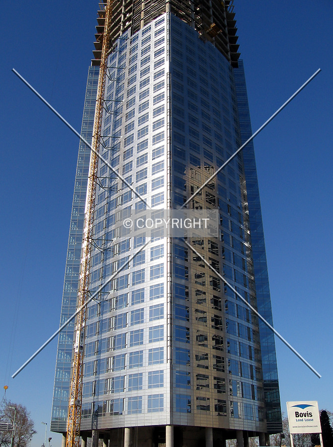 View from the west, the curtain wall rises to the 25th office floor