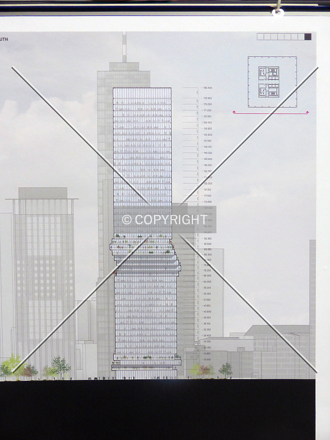 Diagram of the proposed tower; as seen in an exhibition of the planning department