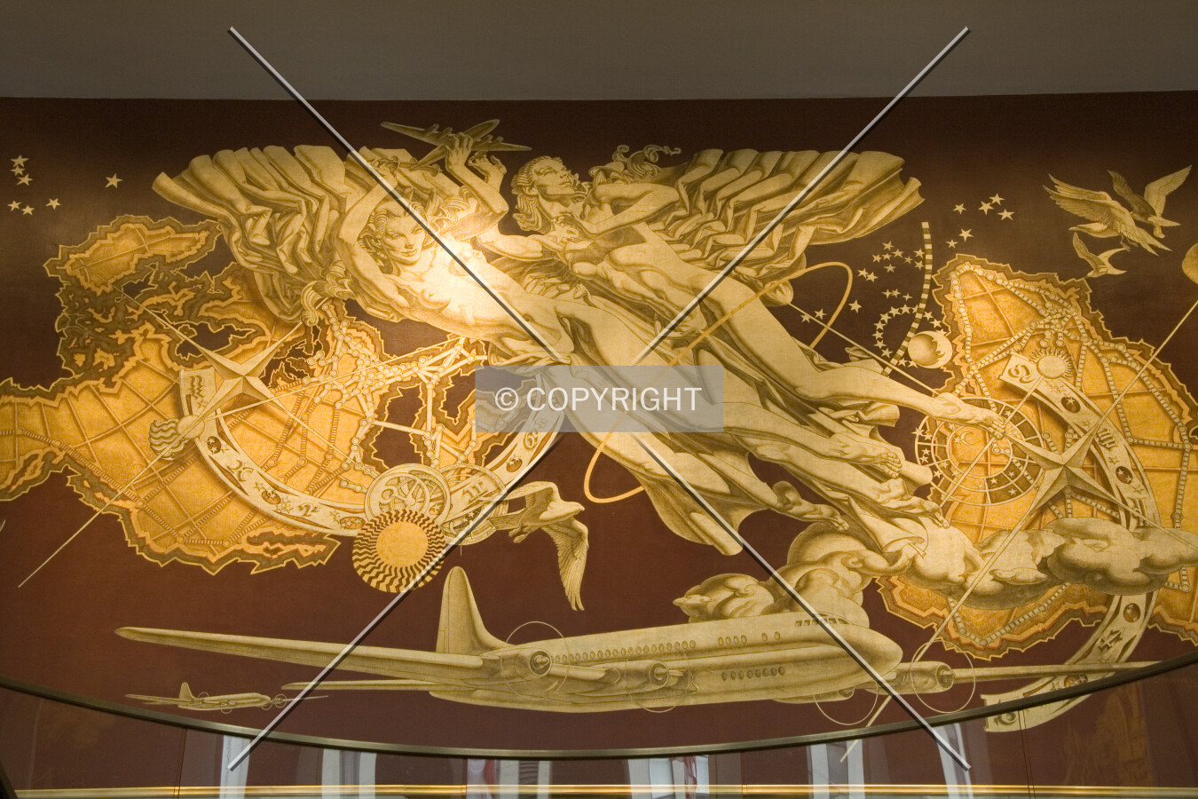 Mural in the lobby presenting aviation motifs
