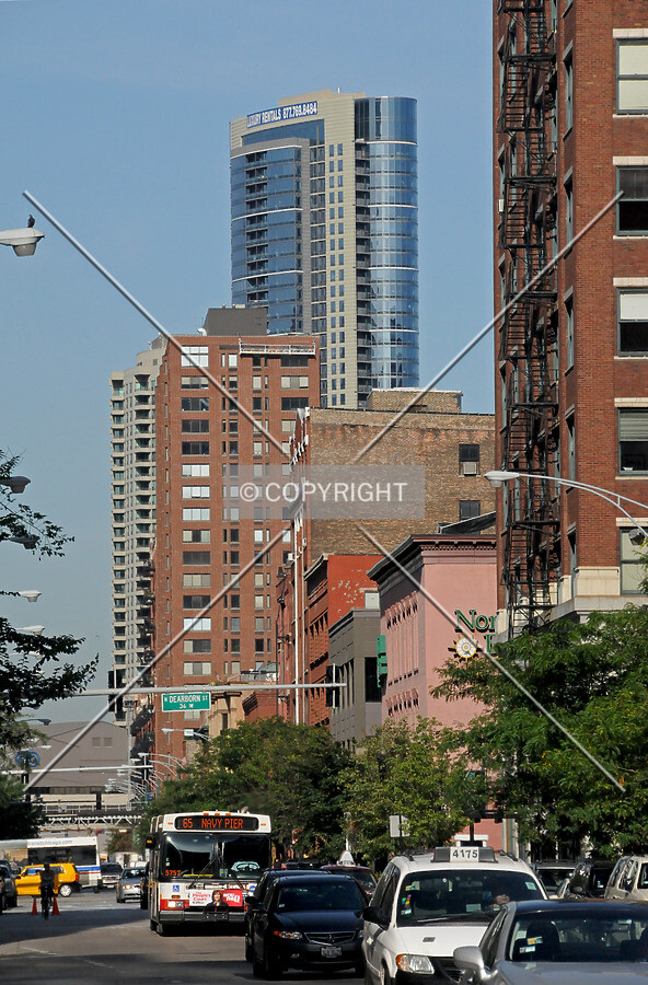 Distant view, looking west from the intersection of State and Illinois Streets