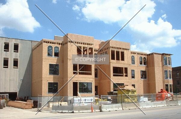 Grant Street Townhomes in front of the parking ramp