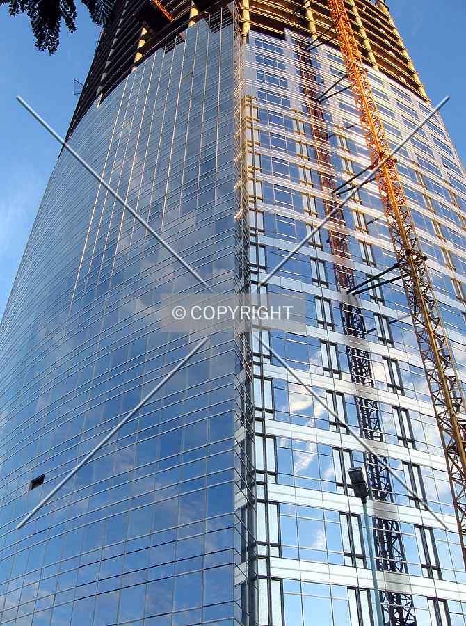 Northwest and northeast facades with different curtain walls