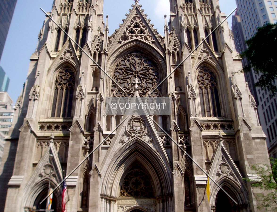 Beautiful detail on the front of the cathedral, from the west across 5th Avenue