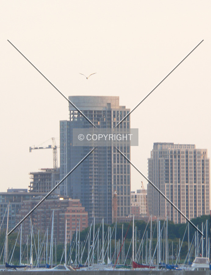 A view to the southwest overlooking the boats of Monroe Harbor