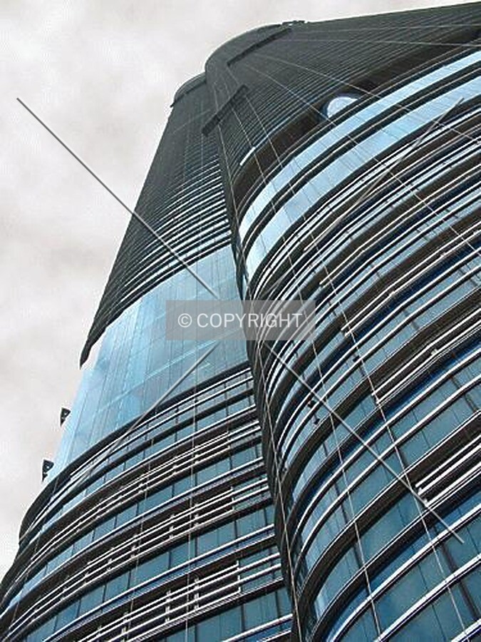 Highcliff - steep perspective of lower podium facade