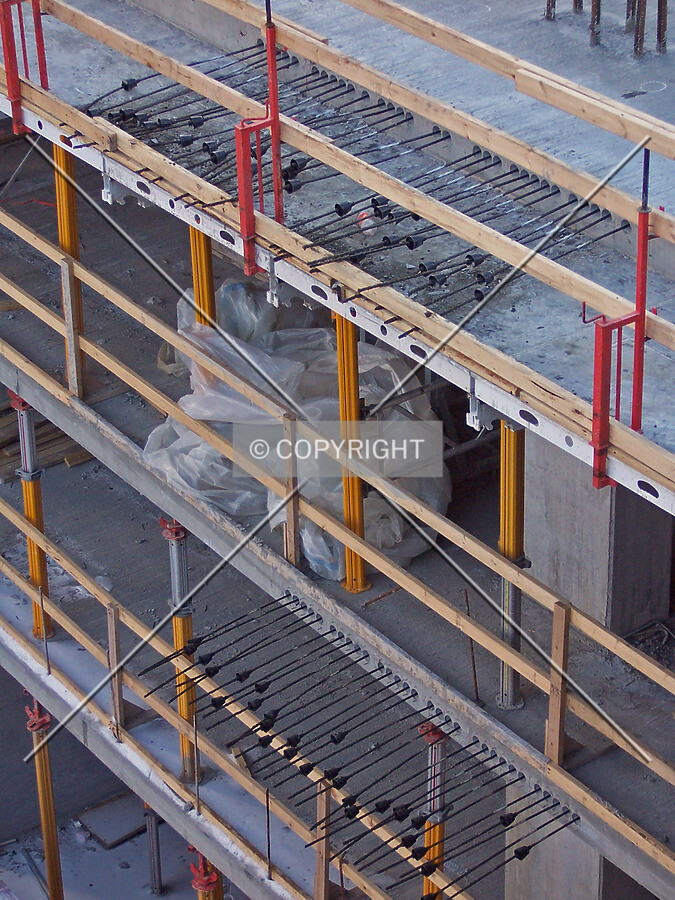 Post tensioning cables on the eastern edge of the parking garage and upper level roadway connection structure
